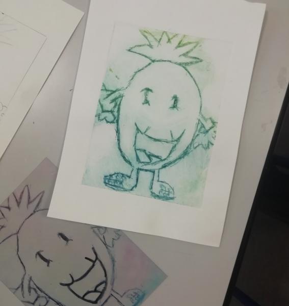 Illustration d'une gravure à la pointe sèche : dessin d'un ananas
