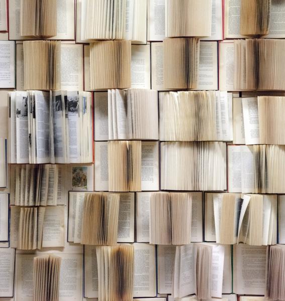 livres présentés dans un installation d'art