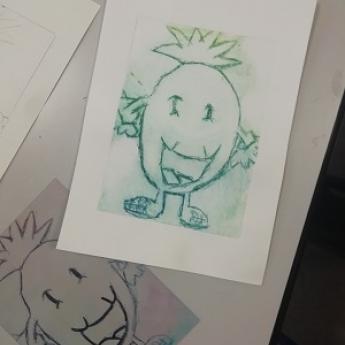 Illustration d'une gravure à la pointe sèche : dessin d'un ananas