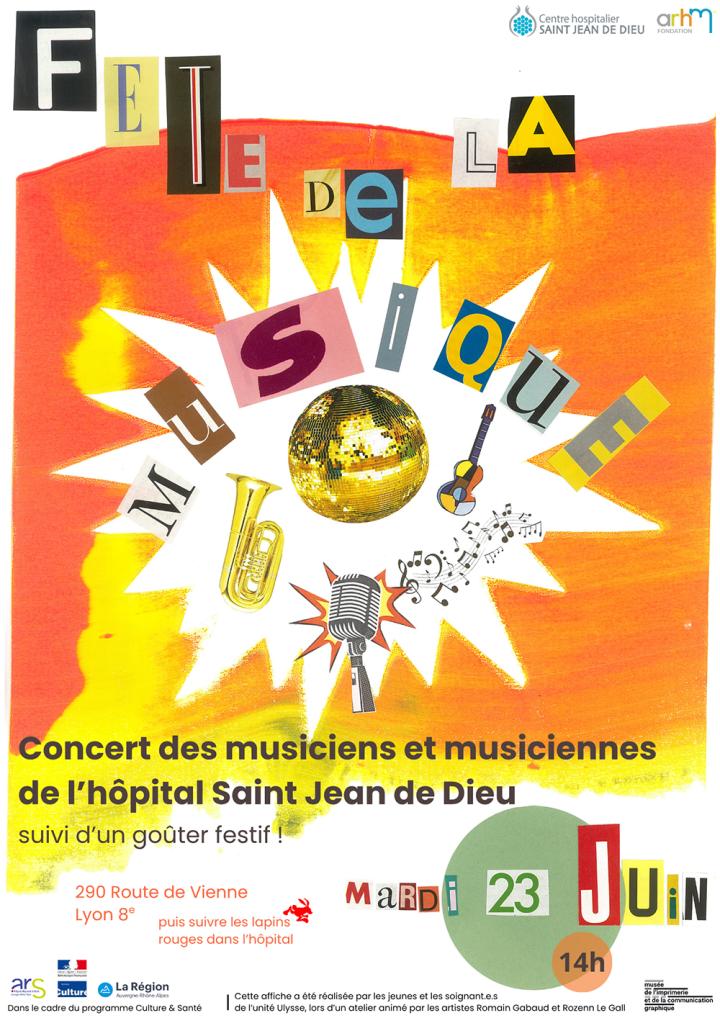 affiche fête de la musique 2026 pour l'hopital saint jean de dieu avec logos